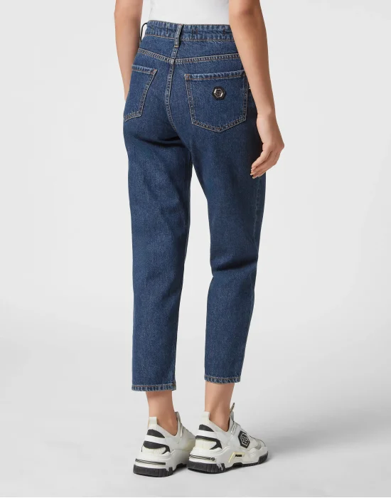 Crystal Denim Mom Fit Trousers Heart