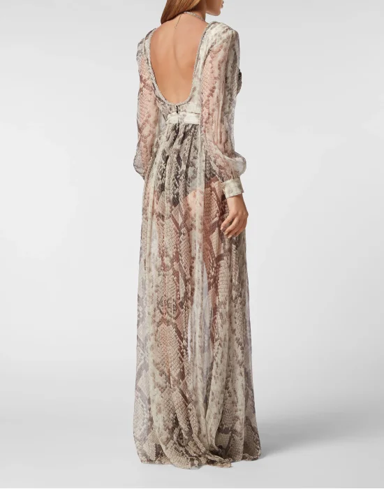 Silk Chiffon Long Dress Pitone
