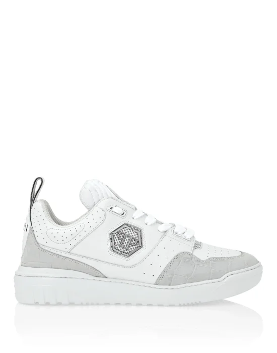 Croco Printed Leather Lo-Top Sneakers