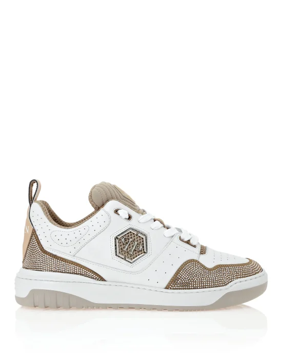 Mix Leather Lo-Top Sneakers Crystal