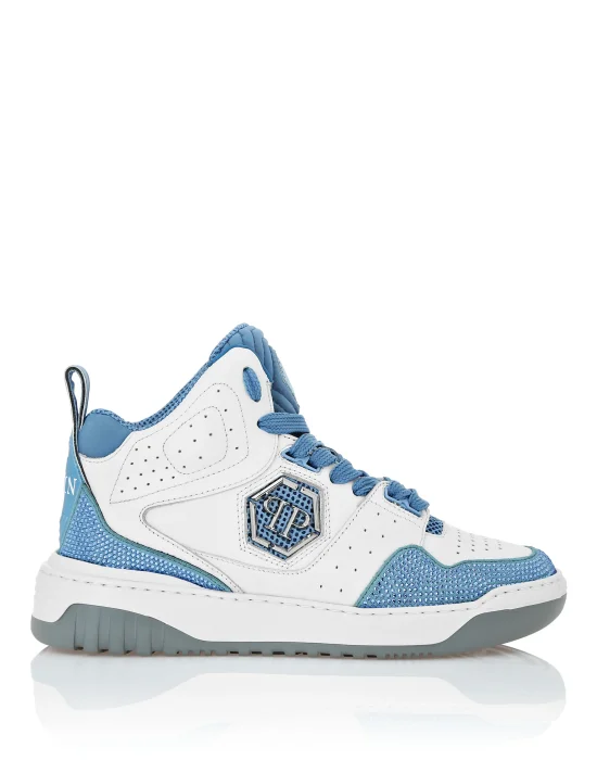 Mix Leather Hi-Top Sneakers Crystal