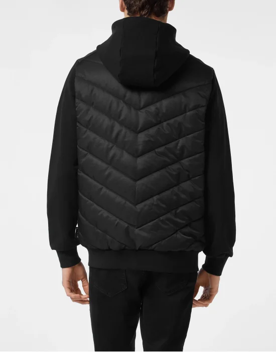 Nylon and Fleece Hooded Tracksuit Jacket with Padded Inserts