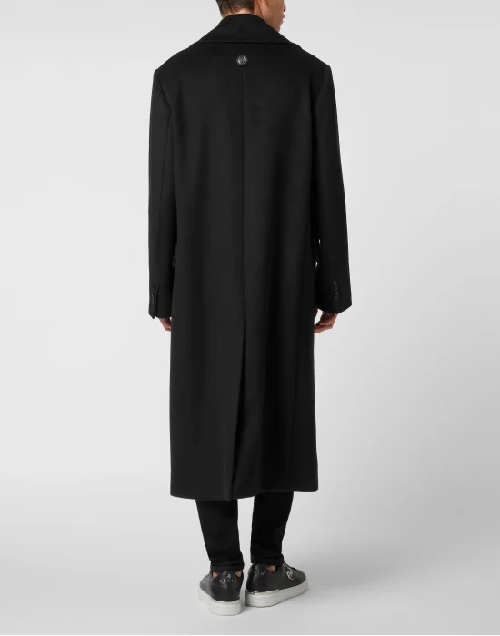 Herringbone Wool Double Breasted Long Coat