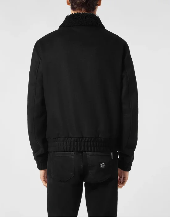 Wool Aviator Jacket With Shirling Cape