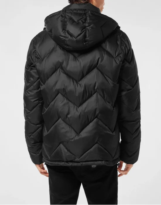 Nylon Short Puffer Jacket Zigzag