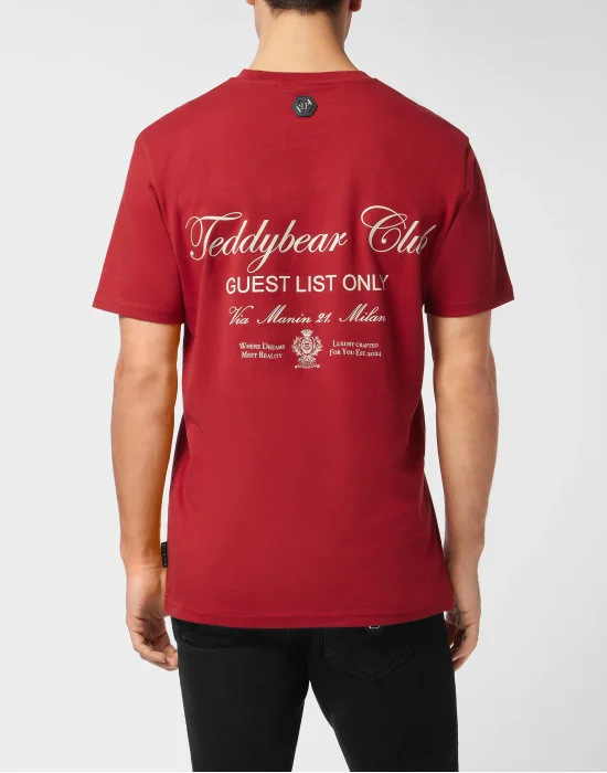Embroidered Round Neck T-Shirt Strass Teddy Bear