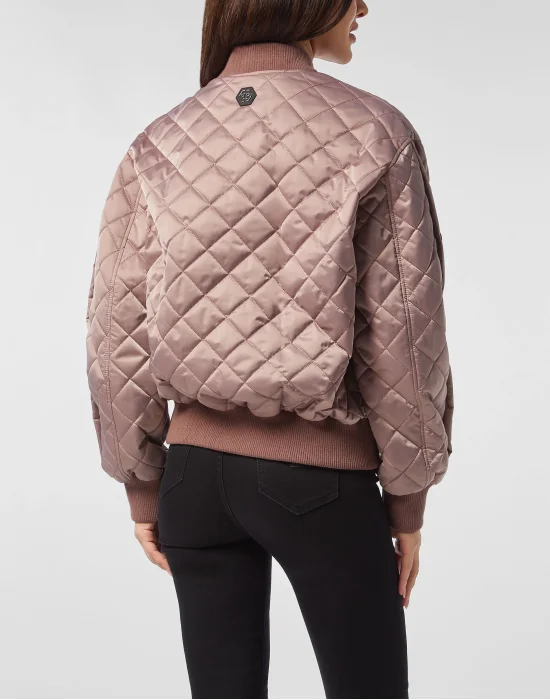 Nylon Oversize Bomber Matelasse Diamond Signature