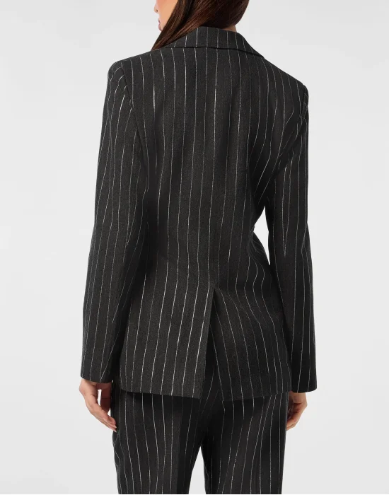 Pinstriped Belted Blazer