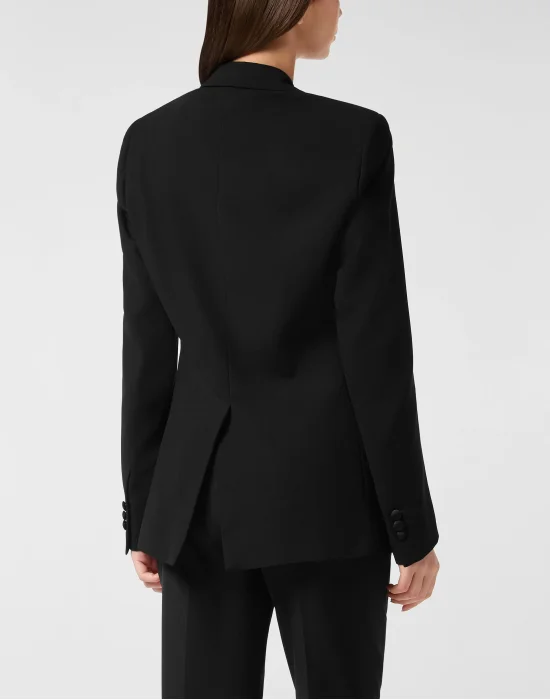 Crepe and Satin Double-Breasted Blazer Dame