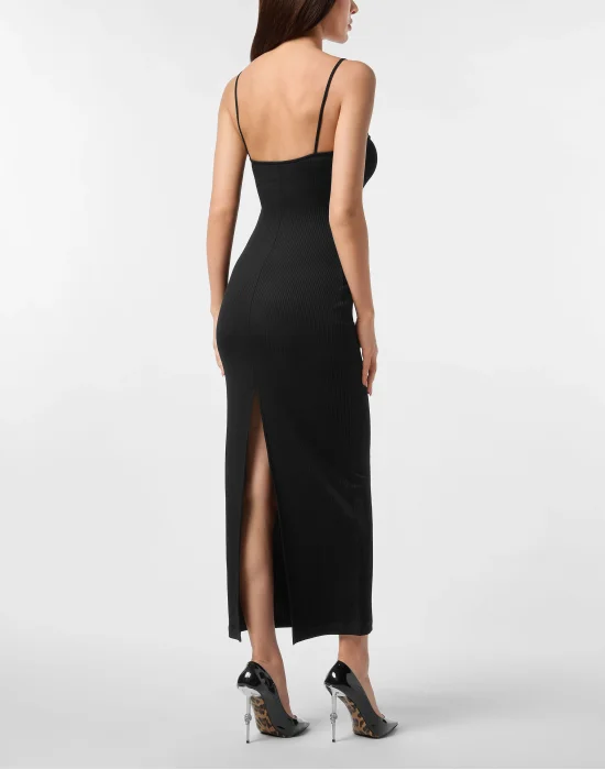 Rib Straight Across Midi Dress