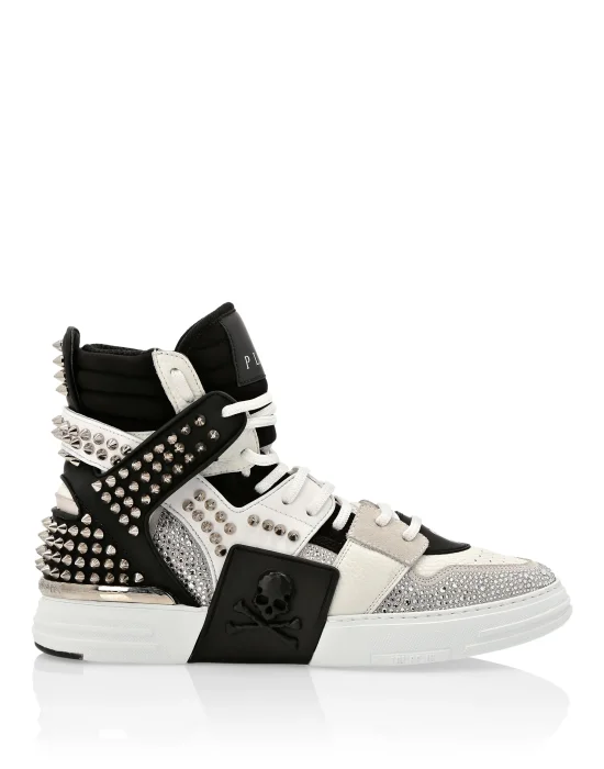 HI-TOP SNEAKERS PHANTOM KICK$ LEATHER STUD WITH STRASS SKULL