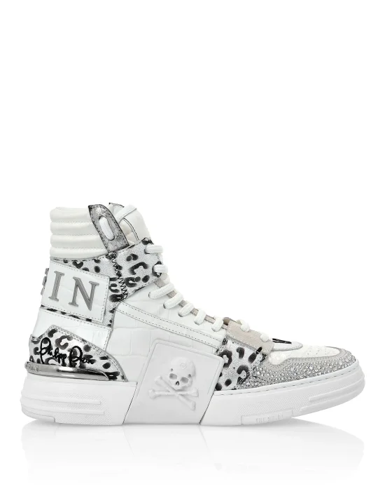 PHANTOM KICK$ Hi-Top Mixed Materials Skull