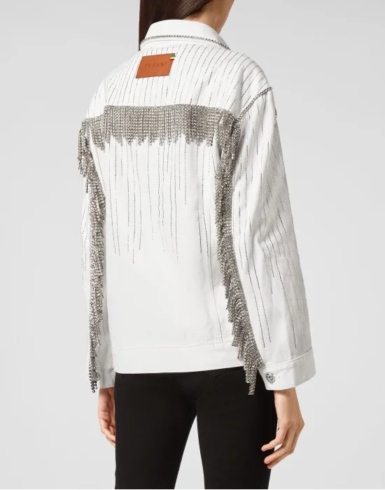 Denim Jacket Crystal Fringe