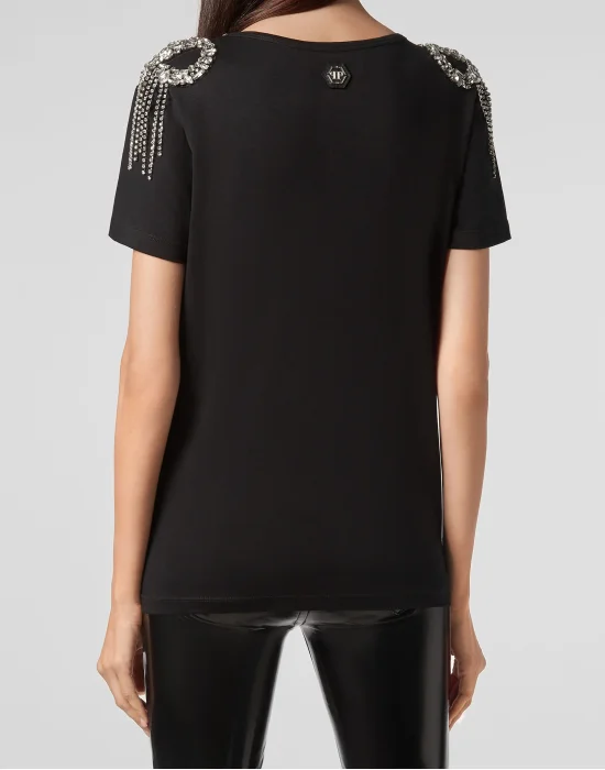 T-shirt Round Neck SS Crystal Fringe