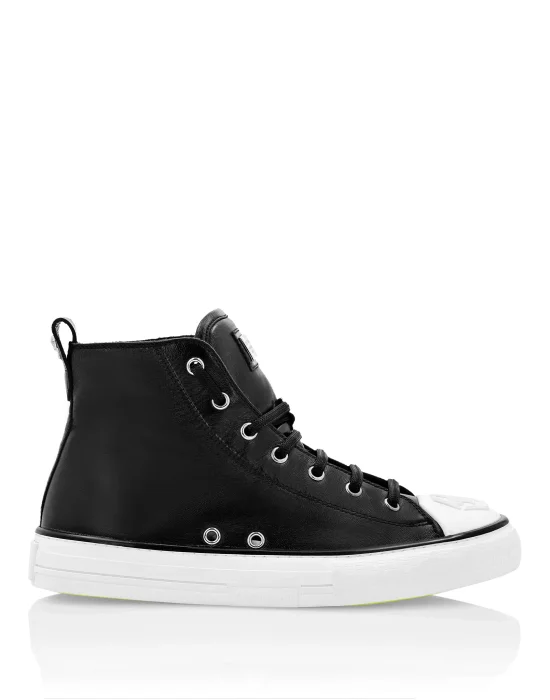 Laminated Leather Hi-Top Sneakers Megastar