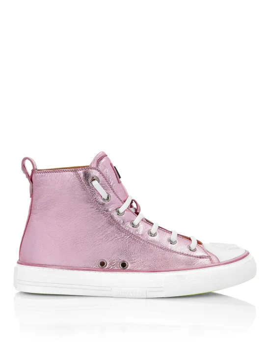 Laminated Leather Hi-Top Sneakers Megastar