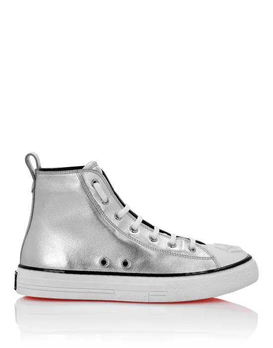 Laminated Leather Hi-Top Sneakers Megastar