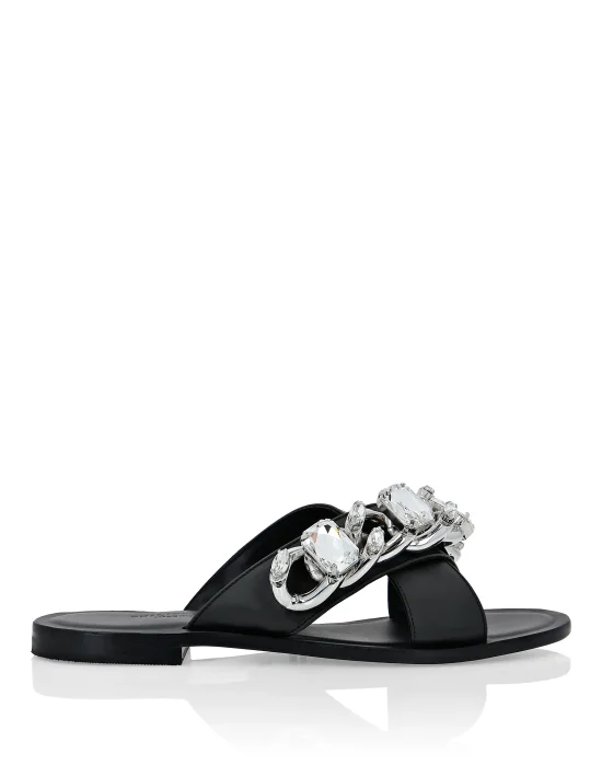 Leather Sandals Flat Chains