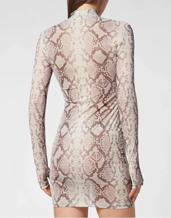 Tulle Mini Dress Python Print