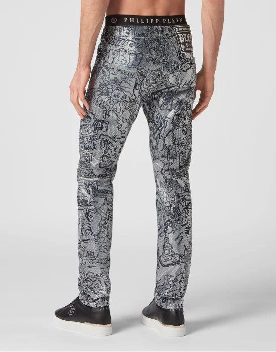 Denim Trousers Super Straight Cut Skull and Plein
