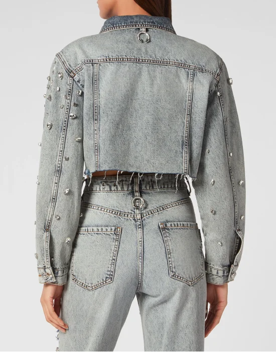 Denim Long Jacket Crystal