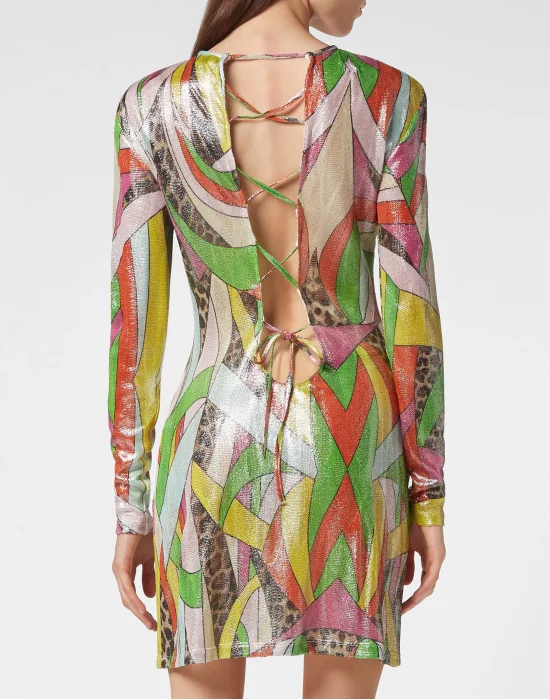 Knit Mini Dress Rainbow Patchwork