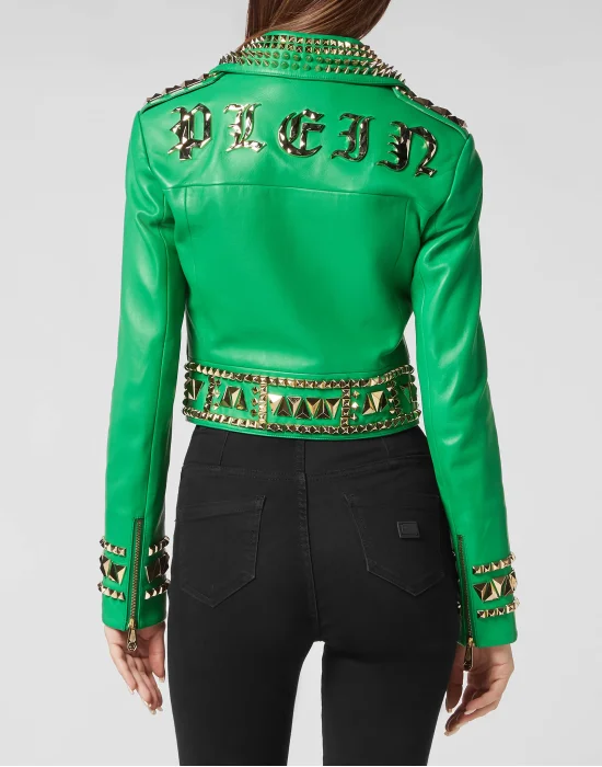 Cropped Leather Jacket Gothic Plein