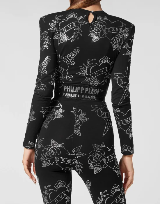 Shoulder Pads Cropped Top LS Love