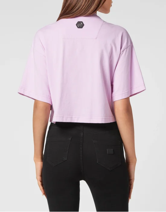 Cropped T-shirt Round Neck Baroque Skull