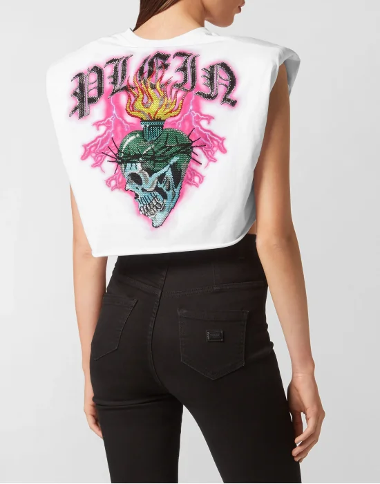 Shoulder Pads Cropped Top Love Tattoo