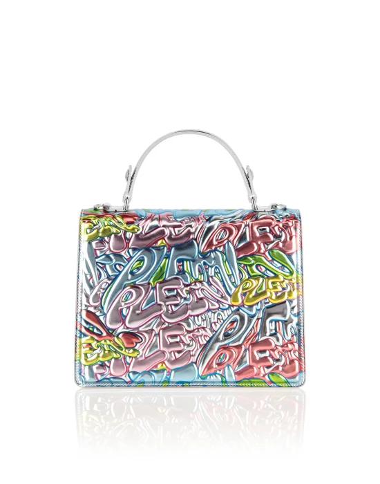 Superheroine Mirror Leather Handle Bag Bombing Graffiti