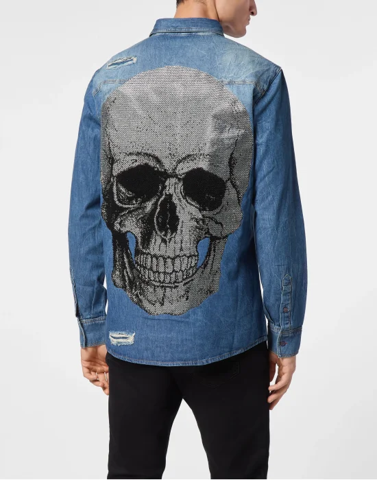 Denim Shirt Crystal Skull