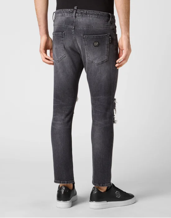 Denim Trousers Skinny Fit with Python Inserts