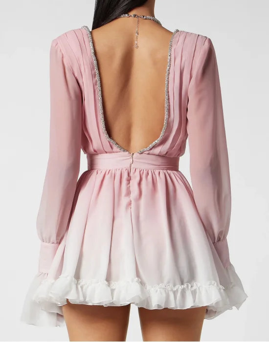 Chiffon Plisse Mini Dress Degrade