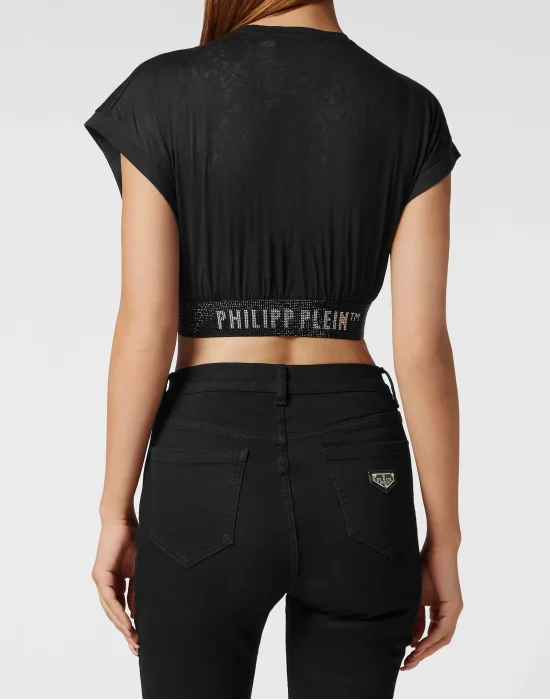 Cropped T-Shirt Gothic Plein Strass