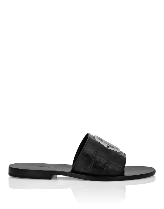Flat Crocco Printed Sandals