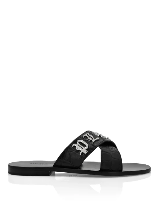 Flat Crocco Printed Sandals