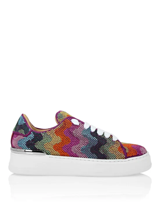 Suede Lo-Top Sneakers with Crystals Waves Rainbow