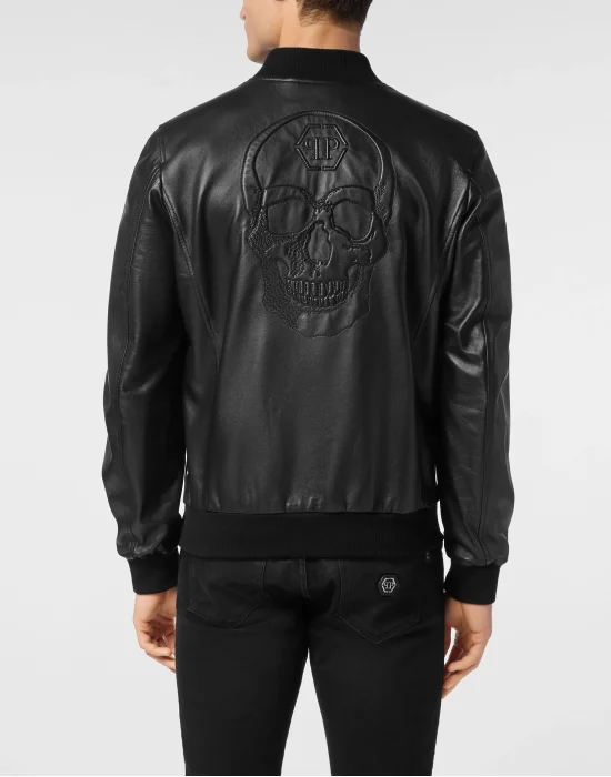 Leather Bomber Jacket Skull