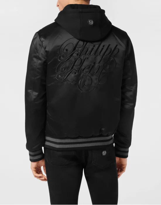 Satin Hoodie Bomber Jacket Signature