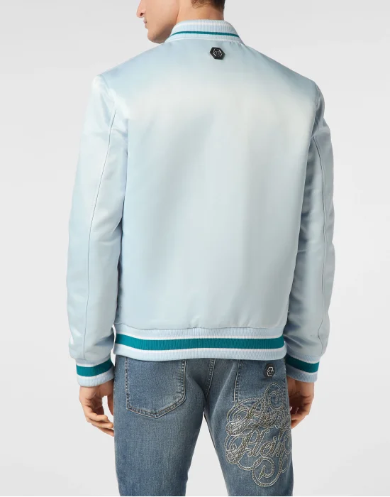 Satin Bomber Jacket Logo Strass