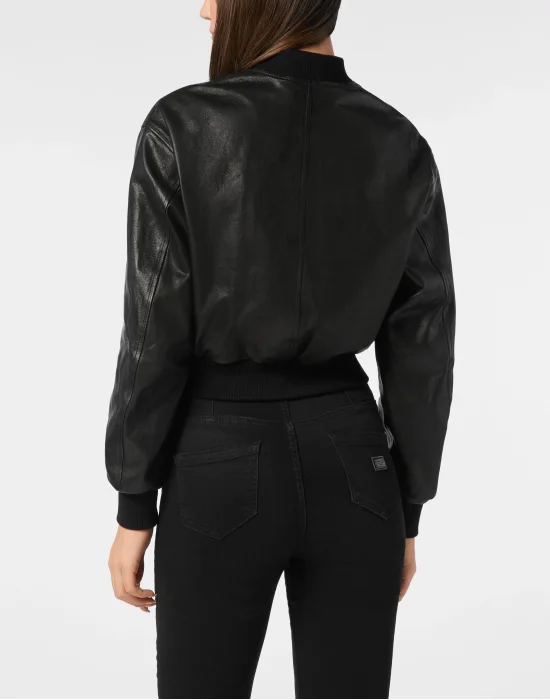 Leather Crop Bomber Jacket Vintage