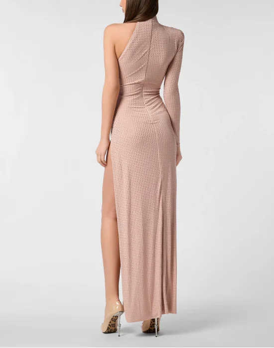 Jersey Long Dress Mono Sleeve Strass