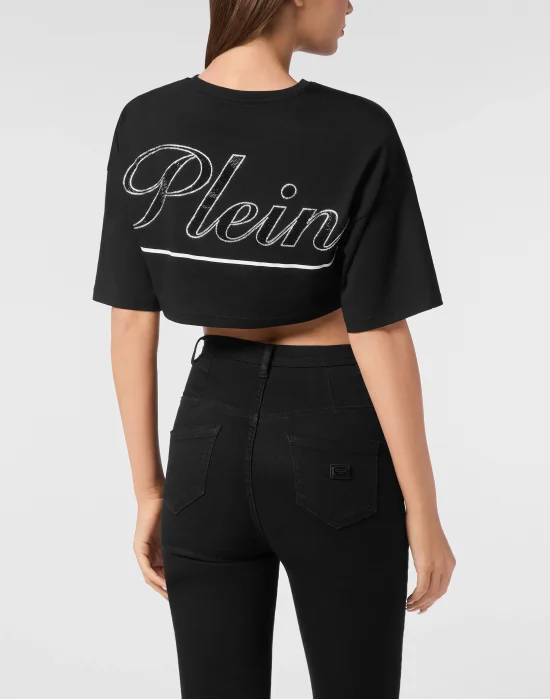 Jersey Cropped T-shirt Round Neck SS Italic Plein