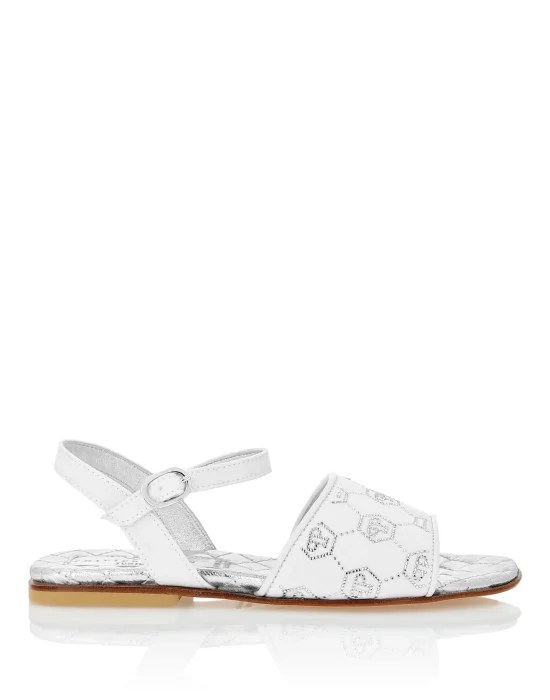Satin Flat Sandals Monogram Strass