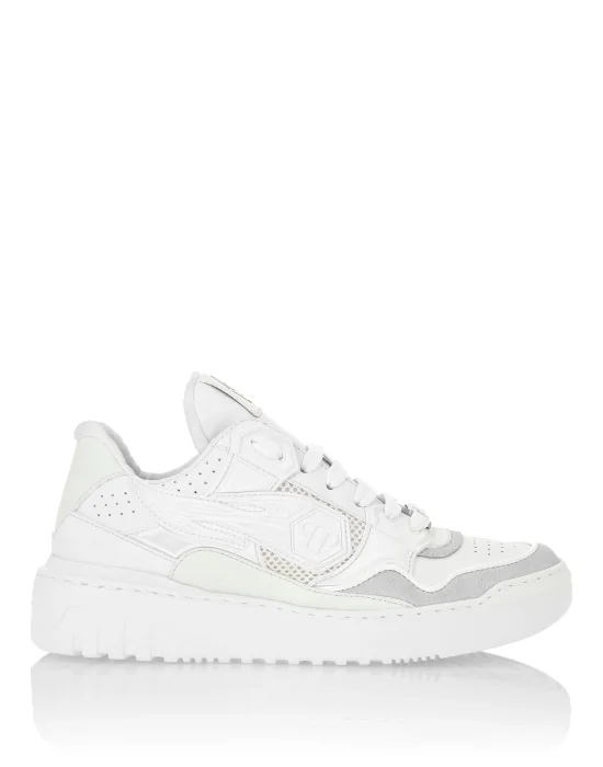 Mix Leather Lo-Top Sneakers Strass Hexagon