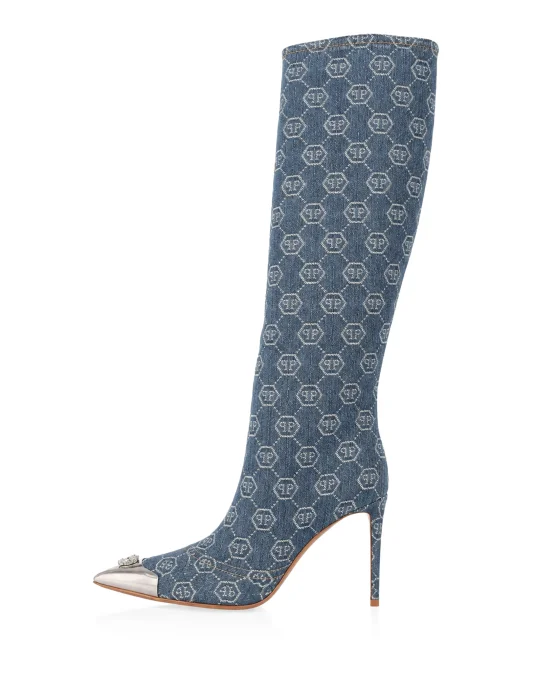 Denim Boots High Heels Monogram
