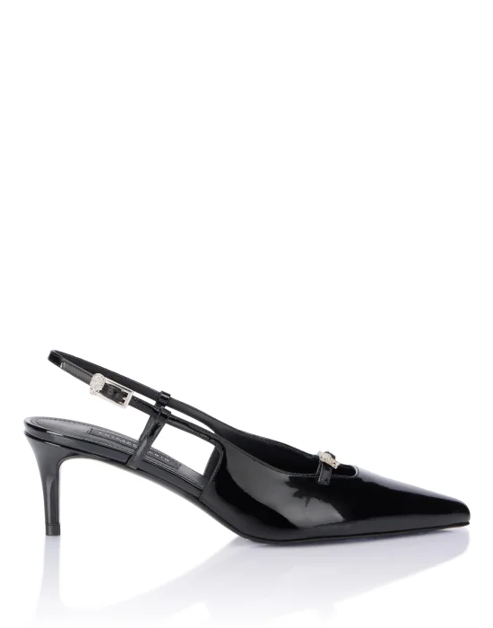 Patent Slingback Low Heels Buckle Skull