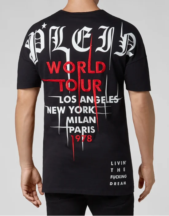 T-shirt Black Cut Round Neck Gothic Plein