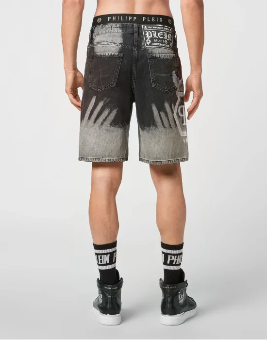 Denim Capri Shorts Bleached